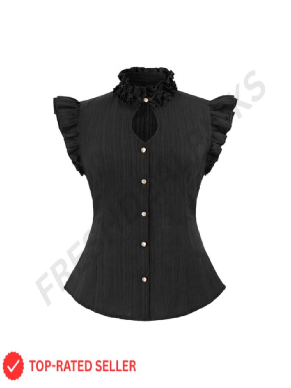 Victorian Gothic Ruffle Button Down Shirt Sleeveless Lace Blouse Steampunk